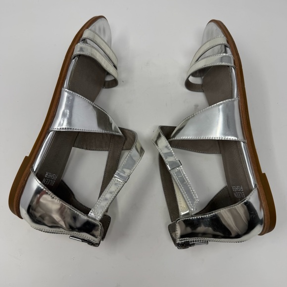 Eileen Fisher Cici Sandals Silver Mirror Metallic Leather Womens‎ Size 8.5 - Picture 6 of 7